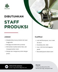 Lowongan Kerja Sebagai Staff Produksi untuk Bali Alus Penempatan di Denpasar