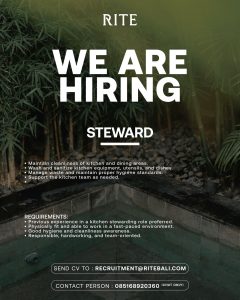 Lowongan Kerja Sebagai Steward, Kitchen Inventory, Kitchen Receiving, Waiter dan Waitress, Security untuk RITE Bali Penempatan di Badung
