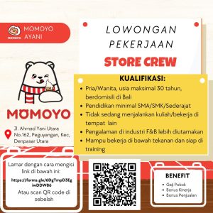 Lowongan Kerja Sebagai Store Crew untuk MOMOYO Penempatan di Denpasar