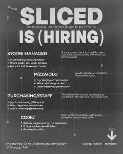 Lowongan Kerja Sebagai Store Manager, Pizzaiolo, Purchasing dan Cook untuk SLICED Penempatan di Munggu, Badung