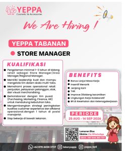 Lowongan Kerja Sebagai Store Manager, Visual Merchandisinguntuk Yeppa Cosmetic Penempatan di Bali