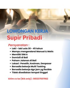 Lowongan Kerja Sebagai Supir Pribadi untuk Penempatan di Denpasar