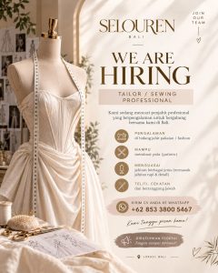 Lowongan Kerja Sebagai Tailor/Sewing Proffesional untuk SELOUREN Penempatan di Bali