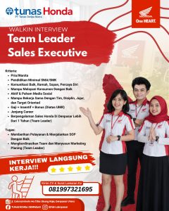 Lowongan Kerja Sebagai Team Leader dan Sales Executive untuk Tunas Honda Penempatan di Denpasar
