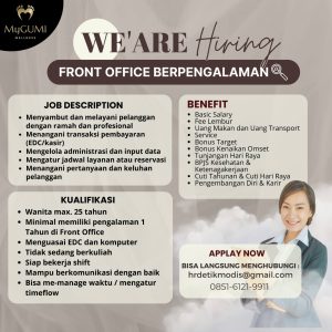 Lowongan Kerja Sebagai Terapis SPA, Admin HR, Front Office, Capster, Cleaning Service untuk MYGUMI WELLNESS Penempatan di Denpasar