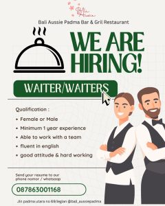 Lowongan Kerja Sebagai Waiter/Waitress untuk Bali Aussie Padma Penempatan di Legian, Badung