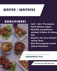 Lowongan Kerja Sebagai Waiter/Waitress untuk Restaurant India Food Delhi Penempatan di Nusa Dua, Badung