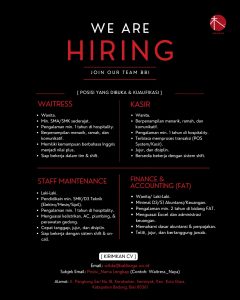 Lowongan Kerja Sebagai Waitress, Kasir, Staff Maintenance dan Finance & Accounting untuk Yawara Penempatan di Kerobokan, Badung