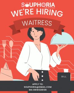 Lowongan Kerja Sebagai Waitress untuk Souphoria Penempatan di Umalas, Badung