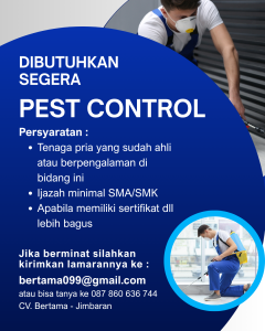 Lowongan Kerja Sebagai Pest Control untuk CV. Bertama Penempatan di Jimbaran, Badung