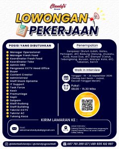 Lowongan Kerja Sebagai Manager Operasional, Manager Fresh Food, Koordinator Fresh Food, Koordinator Toko, Dll untuk Clandys Grosir Penempatan di Bali