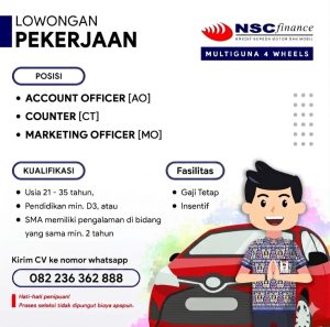 Lowongan Kerja Sebagai Account Officer, Counter dan Marketing Officer untuk NSC Finance Penempatan di Denpasar