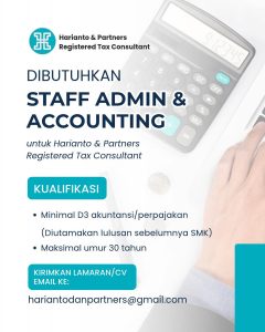 Lowongan Kerja Sebagai Admin Accounting untuk Harianto & Partners Penempatan di Denpasar
