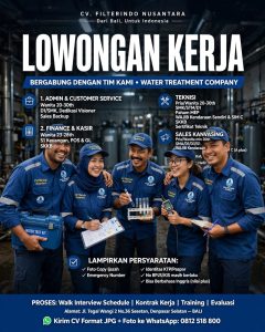 Lowongan Kerja Sebagai Admin & Customer Service, Finance & Kasir, Teknisi dan Sales Kanvasing untuk CV. Filterindo Nusantara Penempatan di Sesetan, Denpasar