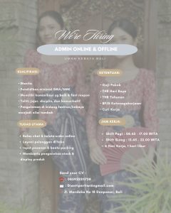Lowongan Kerja Sebagai Admin Online & Offline untuk Umah Kebaya Bali Penempatan di Denpasar