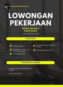 Lowongan Kerja Sebagai Admin Online & Staff Butik untuk Anggun Kebaya Boutique Penempatan di Denpasar