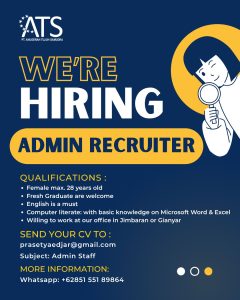 Lowongan Kerja Sebagai Admin Recruiter untuk PT Anugerah Tujuh Samudra (ATS Bali) Penempatan di Jimbaran, Badung