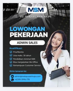 Lowongan Kerja Sebagai Admin Sales untuk PT. Mekayu Sari Mupu Penempatan di Badung