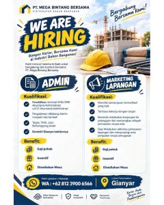 Lowongan Kerja Sebagai Admin dan Marketing Lapangan untuk PT. Mega Bintang Bersama Penempatan di Gianyar