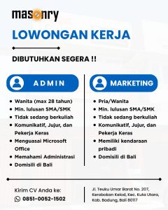 Lowongan Kerja Sebagai Admin dan Marketing untuk Masonry Penempatan di Kerobokan, Badung