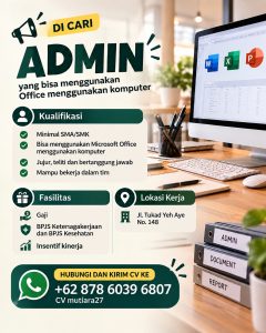 Lowongan Kerja Sebagai Admin untuk CV Mutiara27 Penempatan di Renon, Denpasar
