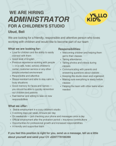 Lowongan Kerja Sebagai Administrator untuk Yello Kids Penempatan di Ubud, Gianyar