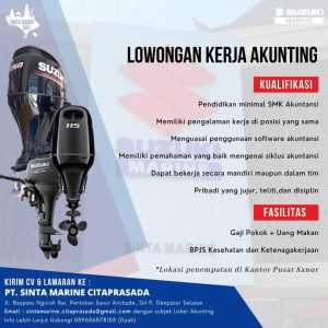Lowongan Kerja Sebagai Akunting dan Mekanik untuk PT. Sinta Marine Citaprasada Penempatan di Denpasar
