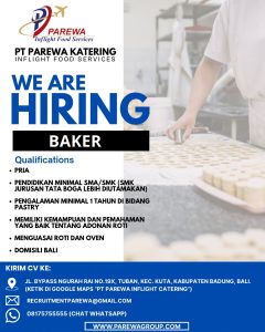 Lowongan Kerja Sebagai Baker untuk PAREWA KATERING Penempatan di Tuban, Badung