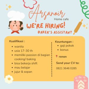 Lowongan Kerja Sebagai Baker's Assistant untuk Arsanoir Home Cafe Penempatan di Renon, Denpasar