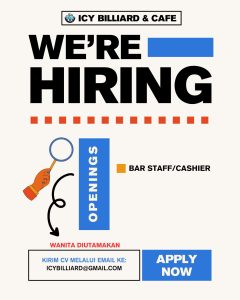 Lowongan Kerja Sebagai Bar Staff/Cashier untuk Icy Billiard & Cafe Penempatan di Denpasar