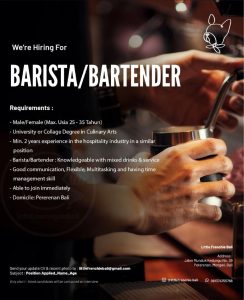 Lowongan Kerja Sebagai Barista / Bartender untuk Little Frenchie Penempatan di Pererenan, Badung