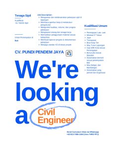 Lowongan Kerja Sebagai Civil Engineer dan Logistic untuk CV. Pundi Pendem Jaya Penempatan di Denpasar