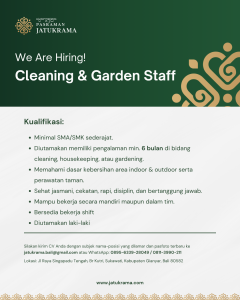 Lowongan Kerja Sebagai Cleaning & Garden Staff, Cook untuk PASRAMAN JATUKRAMA Penempatan di Sukawati, Gianyar