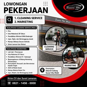 Lowongan Kerja Sebagai Cleaning Service dan Marketing untuk Sunari Oka Penempatan di Bali