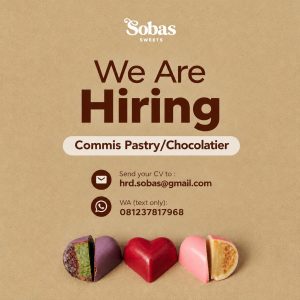 Lowongan Kerja Sebagai Commis Pastry/Chocolatier untuk SOBAS Sweets Penempatan di Badung
