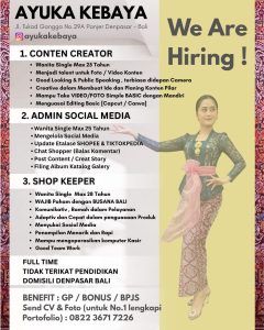 Lowongan Kerja Sebagai Content Creator, Admin Social Media dan Shopkeeper untuk AYUKA KEBAYA Penempatan di Denpasar