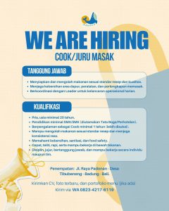 Lowongan Kerja Sebagai Cook/ Juru Masak untuk MANAKA Penempatan di Tibubeneng, Badung