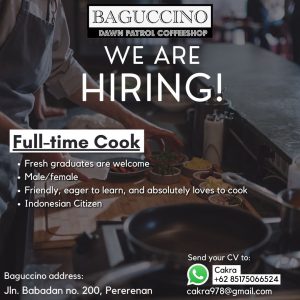 Lowongan Kerja Sebagai Cook untuk Baggucino Penempatan di Badung