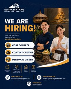 Lowongan Kerja Sebagai Cost Control, ContentCreator, Personal Driver untuk Surya Bintang Adventure Penempatan di Badung