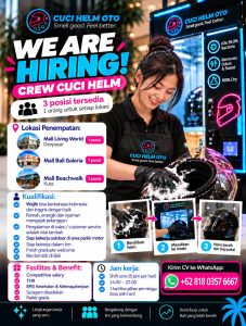 Lowongan Kerja Sebagai Crew Cuci Helm dan Content Creator untuk Cuci Helm Oto Penempatan di Bali