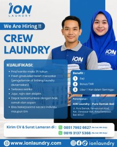 Lowongan Kerja Sebagai Crew Laundry untuk ION Laundry Penempatan di Denpasar
