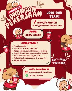 Lowongan Kerja Sebagai Crew Store untuk MOMOYO Penempatan di Denpasar