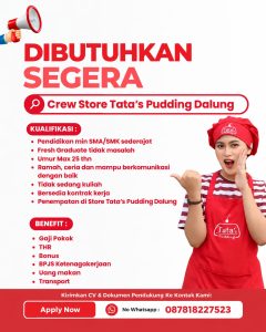 Lowongan Kerja Sebagai Crew Store untuk Tata's Pudding Penempatan di Dalung, Badung
