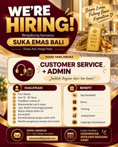 Lowongan Kerja Sebagai Customer Service & Admin untuk SUKA EMAS BALI Penempatan di Kerobokan, Badung