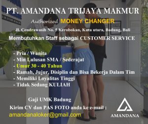 Lowongan Kerja Sebagai Customer Service untuk PT. AMANDANA TRIJAYA MAKMUR Penempatan di Kerobokan, Badung