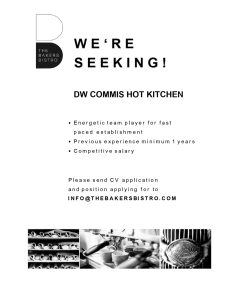 Lowongan Kerja Sebagai DW Commis Hot Kitchen untuk The Bakers Bistro Penempatan di Badung