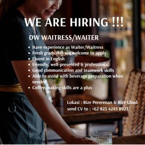 Lowongan Kerja Sebagai DW Waiterss /Waiter untuk Rize Penempatan di Bali
