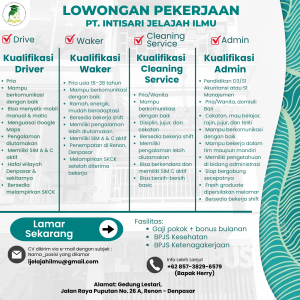 Lowongan Kerja Sebagai Driver, Waker, Cleaning Service dan Admin untuk PT. Intisari Jelajah Ilmu Penempatan di Renon, Denpasar