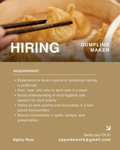 Lowongan Kerja Sebagai Dumpling Maker, Cook, Technician, Server (Waiter/ss) untuk Papalee Bali Penempatan di Badung