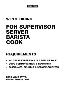 Lowongan Kerja Sebagai FOH Supervisor, Server, Barista dan Cook untuk Palm Four Penempatan di Badung